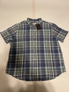 Levis Hemd Herren XXL Blau Kariert Kurzarm Knopfleiste Baumwolle Leinenmischung Neu mit Etikett - Bild 1 von 11