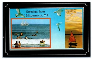 Grüße aus Misquamicut Rhode Island RI Segelboot Strand Meerblick Postkarte - Bild 1 von 2
