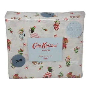 CATH KIDSTON LONDON Christmas Dogs Twin Sheets Set 100% Cotton Percale - Picture 1 of 11