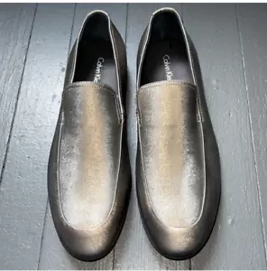 Calvin Klein Bronze Smoke Embossed Leather Loafers, Nicco US Men Size 11.5 M - Picture 1 of 9