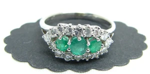 Damen Smaragd Brillantring 585 Weißgold 14 Karat Smaragdring Größe 55 - Bild 1 von 6