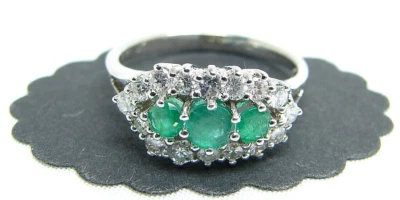 Damen Smaragd Brillantring 585 Weißgold 14 Karat Smaragdring Größe 55 - Bild 1 von 4