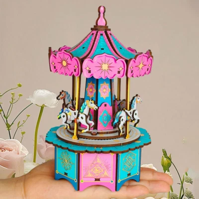 Merry-Go-Round DIY Music Box Wooden Puzzle 115pcs Building Model Kit for Gift - Image 1 of 4