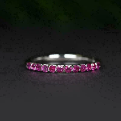 Half Eternity 0.80CT Round Diamond Wedding Ring Band 14K White Gold Finish - Image 1 of 4