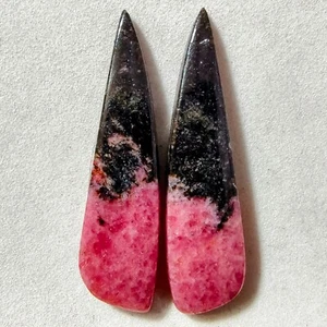 38 Cts Natural Rhodonite Match Pair Cabochon Gemstone For Earrings 39.9X10.5 MM - Picture 1 of 3
