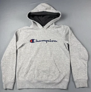 Champion Sweater boys large 10-12 gray hoodie fleece pullover embroidered logo - Picture 1 of 6