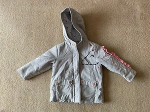 NEXT Girls grey pink hooded Unicorn coat - 2-3 years - LOVELY LOOK! - Picture 1 of 3