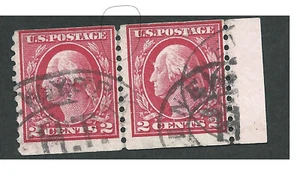 Scott 444, 2c Wash, p10, VERTCoil, SWM, Flat Press, JOINED PAIR w/END OF ROLL - Picture 1 of 1