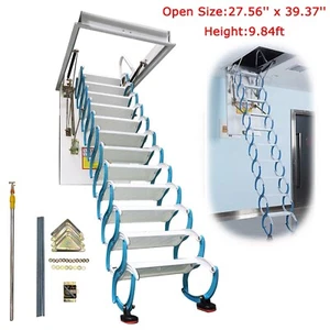 10 ft Pull Down Attic Ceiling Ladder 27.56'' x 39.37'' Blue Folding Loft Stairs - Picture 1 of 21