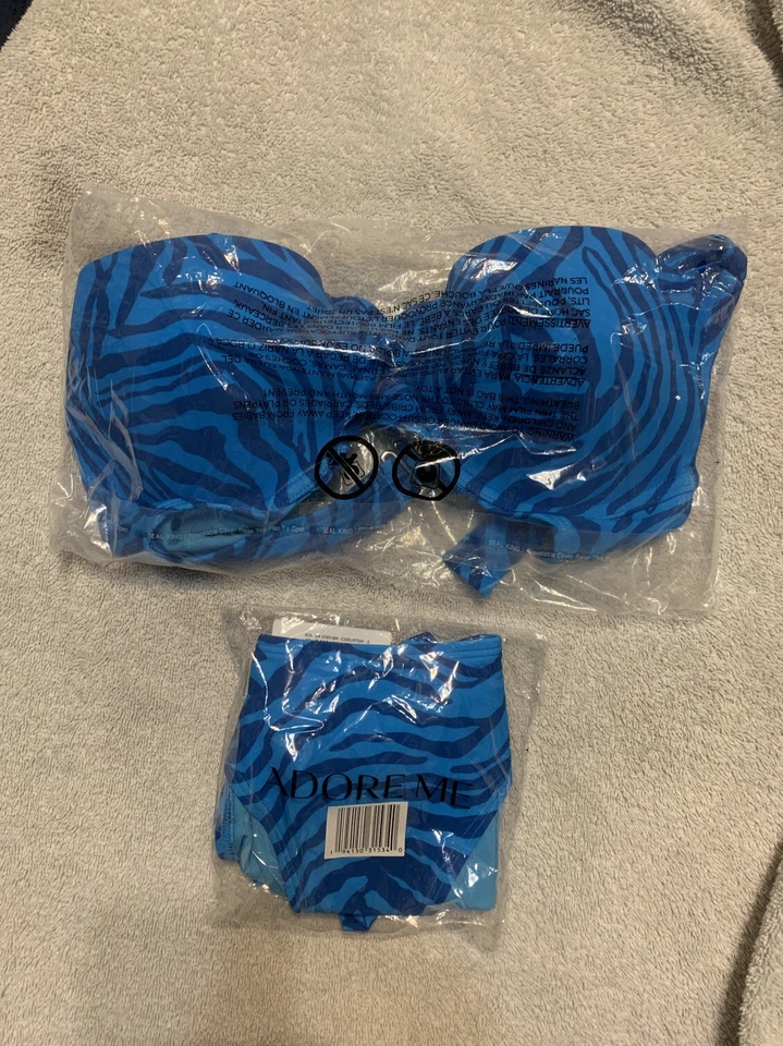Conjunto de bikini push up Adore Me Rimini azul cebra talla 32 D parte inferior de bikini S #SW7830 Foto 1 de 2