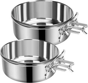 2 Pcs Large Dog Food Water Bowl for Cage with Upgraded Clamp Holder, Pet Kennel - Picture 1 of 12