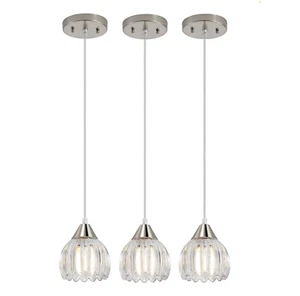 Silver & Glass Pendant Lights Modern Hanging Lighting Fixtures Wired (3 Pack) - Picture 1 of 8