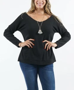 42POPS Black Waffle Reversible Long-Sleeve Sweater - Picture 1 of 1