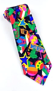 CHRISTMAS NEW YEARS PARTY Themed Mens VIVID Novelty Handmade 100% Silk Tie +1 - Picture 1 of 6