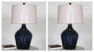 PAIR LAMONE HAMMERED MIDNIGHT BLUE GLASS 31" TABLE LAMP UTTERMOST 27104 - Picture 1 of 4