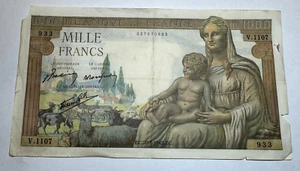 1942 France 1000 Francs, Goddess Demeter, Hercules as a child, Statue of Mercury - Picture 1 of 2