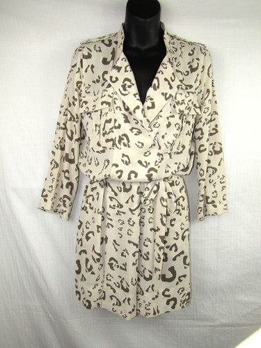 VETEMENTS Abito Bcbgmaxazria stampa animalier corto cravatta vita treccia XS beige manica 3 4