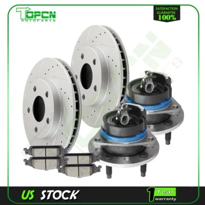 Front Brake Rotors & Wheel Hub Ceramic Pads Drilled For 99-2004 Oldsmobile Alero Foto 1 de 4