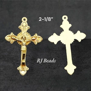 Dije de joyería colgante crucifijo de rosario acampanado acampanado de 2-1/8" chapado en oro - Imagen 1 de 5