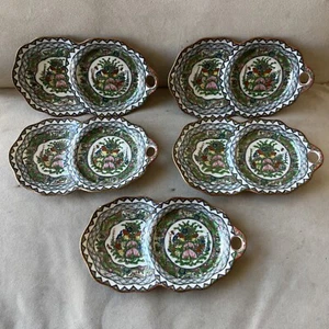 Cinco platos medallón antiguos chinos Cantón Famille Rose Verte 1000 mariposas - Imagen 1 de 5