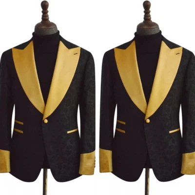 Chaqueta de cachemira para hombre dorada solapa ancha cena anfitrión blazer boda novio esmoquin 1 pieza Foto 1 de 4
