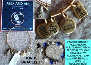 US Olympic Team Brazil Tropical Toucan Energy Gold Alex and Ani Charm Bracelet - Picture 1 of 9