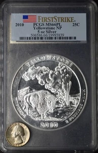 2010 Yellowstone NP 5oz Silver Quarter - PCGS MS66PL First Strike - ✪COINGIANTS✪ - Picture 1 of 2