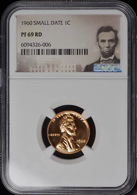 :1960 1C LINCOLN CENT SMALL DATE RARE NGC PF 69 RD RED LOW POP HIGHEST GRADES  - Image 1 of 2