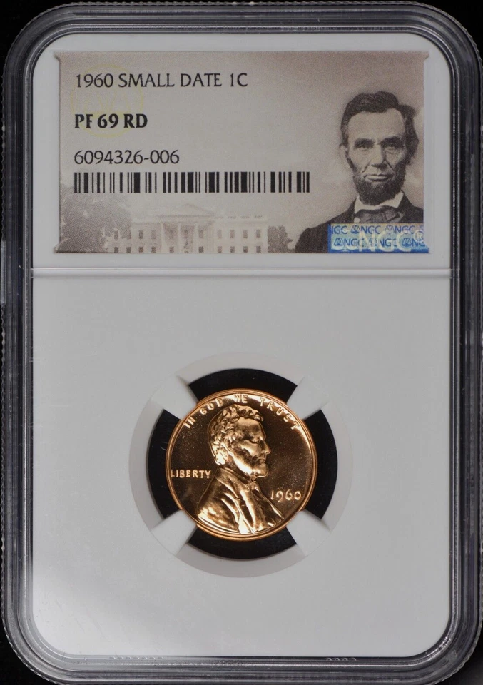 :1960 1C LINCOLN CENT SMALL DATE RARE NGC PF 69 RD RED LOW POP HIGHEST GRADES  - Image 1 of 2