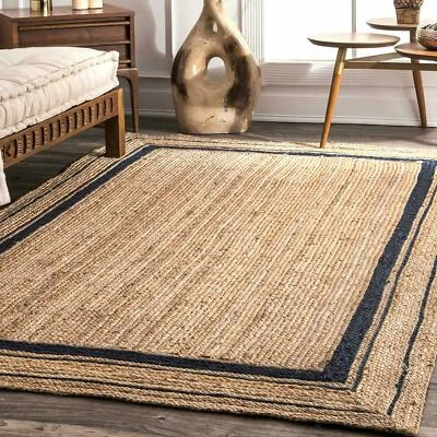 Rug Jute 100% Natural Braided Handmade Jute Modern Living Area carpet Decor Rug - Image 1 of 4