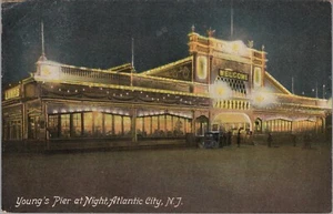 1909 New Jersey Atlantic City Youngs Pier At Night Postcard B3055 - Picture 1 of 5