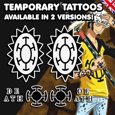 ALUNACREATES UK Trafalgar D. Water Law - One Piece Temporary Tattoo Cosplay Hands FULL SET