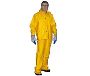 3 Piece Safety Rain Suit Yellow Rain Jacket w Detachable Hood and Overalls - Picture 1 of 2