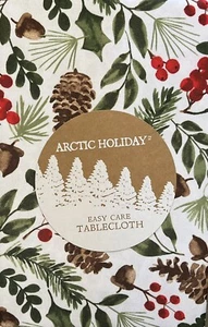 Arctic Holiday Pinecone Acorn Holly Berries Christmas Cloth Tablecloth 70” Round - Picture 1 of 1