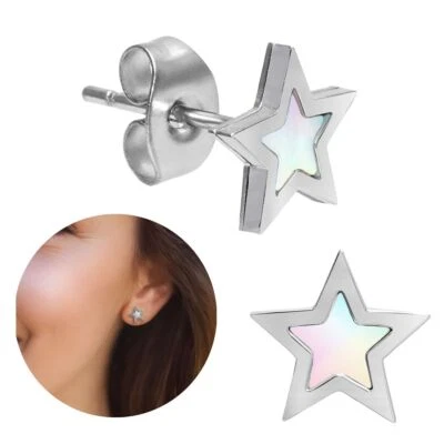 kleine Stern Ohrstecker aus Edelstahl mit schimmernden Perlmutt Damen Ohrringe - Bild 1 von 3