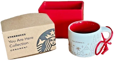 NUEVO EN CAJA Original Starbucks Adorno de Invierno Taza California "You are Here" Blanco y Dorado Foto 1 de 4