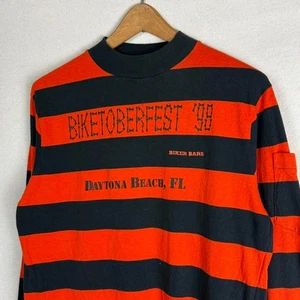 Vintage Daytona Biketober Fest 1998 Biker Bars Men's L Striped Tee Rare Prisoner - Picture 1 of 8