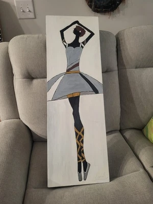 Arte afroamericano danza mujer colorido 12 x36 óleo - lienzo galería acrílico Foto 1 de 2