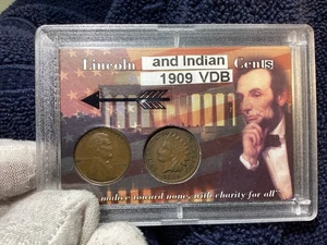 1909 VDB LINCOLN WHEAT & 1909 INDIAN PENNIES in SLAB  - Picture 1 of 23