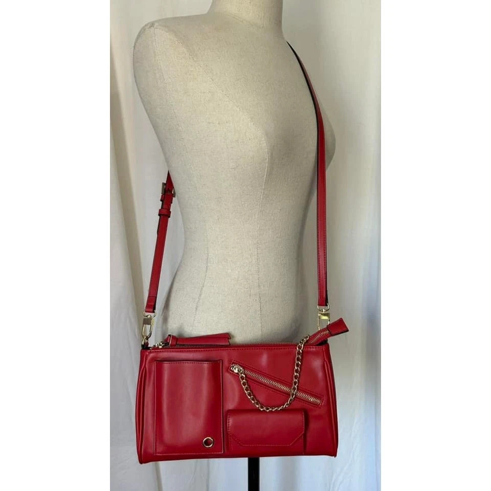 NEIMAN MARCUS Rojo Bandolera Bolso de Hombro Correa Extraíble Bolsillos Sólidos Cremallera Foto 1 de 4