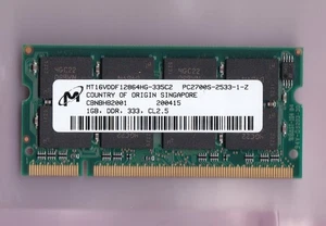1GB PC-2700S DDR-333 MICRON MT16VDDF12864HG-335C2 Laptop Ram Memory Stick SODIMM - Picture 1 of 3