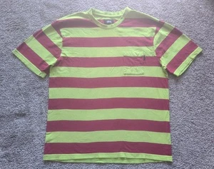 Stussy Striped T-Shirt Size L Green Burgundy Red - Picture 1 of 7