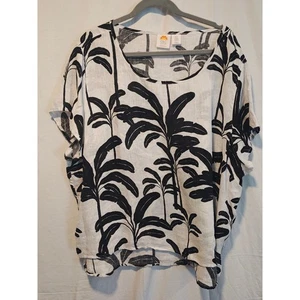 Top de lino C&C California para mujer negro blanco estampado de palma talla 3X Beachy Caostal - Imagen 1 de 5