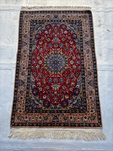 3.6 X 5.6 Kork Wool & Silk Fine 700 KPSI Esfehaan Rug Scarlet Sky Mushroom Rust - Picture 1 of 23