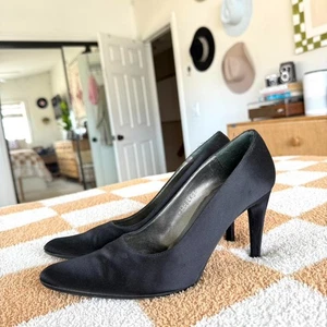 SESTO MEUCCI ZAPATOS DE TACÓN NEGRO PUNTIAGUDO SATINADO AÑOS 90 TALLA 7 - Imagen 1 de 8