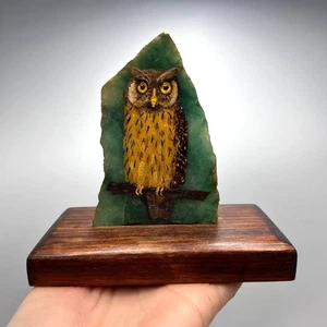Estatuilla de búho jadeíta natural pintada a mano piedra escultura madera regalo decoración - Imagen 1 de 10