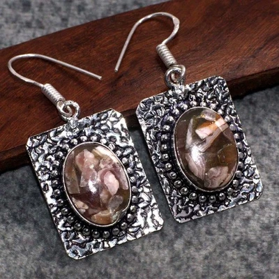 925 Серебряное покрытие меди родохрозит серьги драгоценных камней ручной работы 1,6 «MJ - Изображение 1 из 3