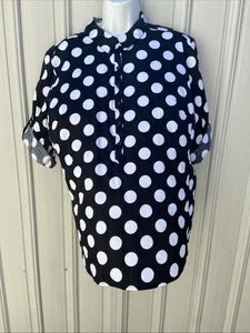 NY & Co 7th Ave Women 3/4 Button Up Top Black White Dots Size XL NWT - Picture 1 of 6