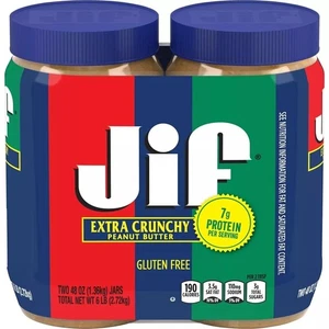 Mantequilla de maní Jif extra crujiente 7 g de proteína por porción sin gluten 48 oz, paquete de 2 - Imagen 1 de 4