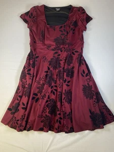 City Chic Flock Print Fit & Flare Dress, Burgundy & Black, Size M/18 - Picture 1 of 7
